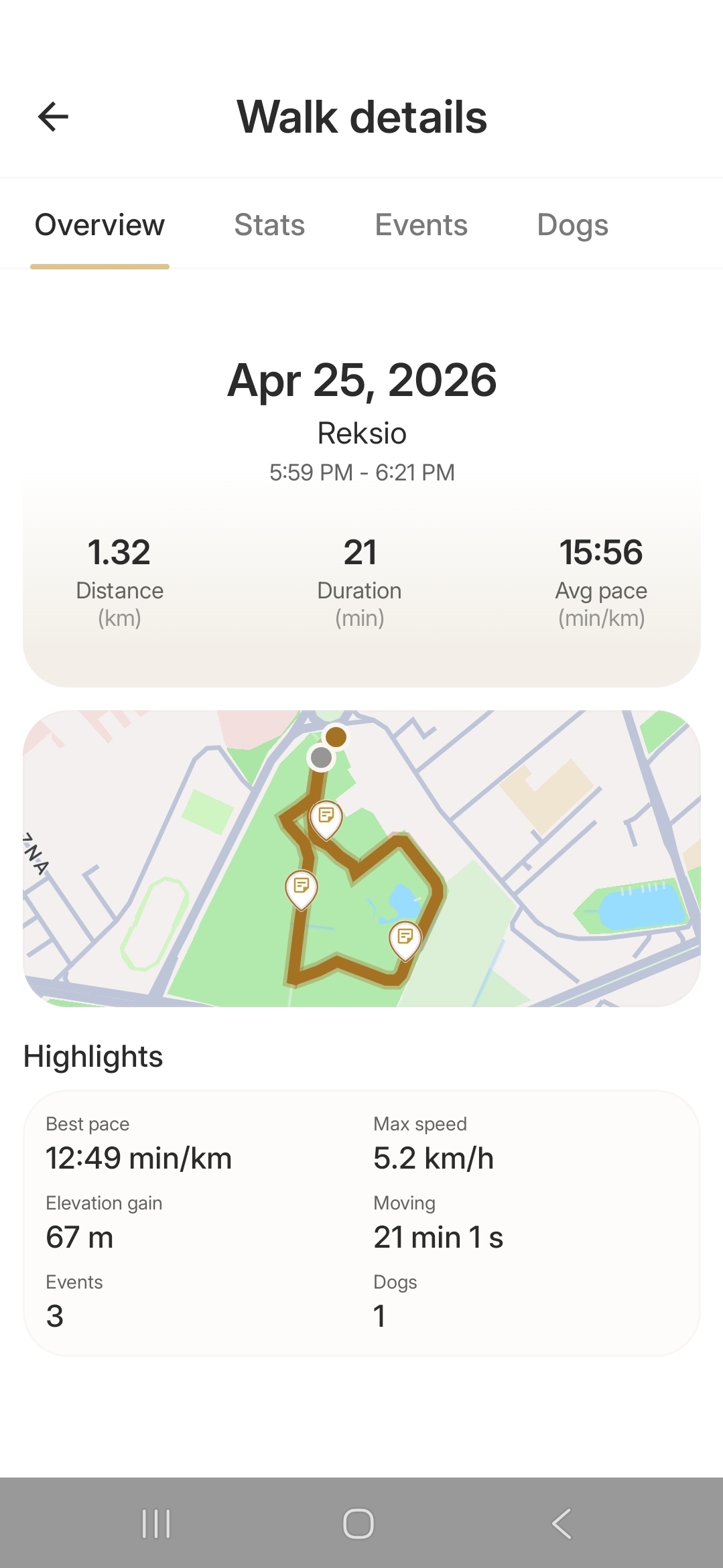 Walk overview - Map with event pins